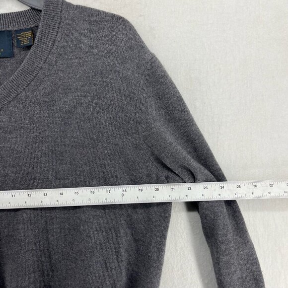 Viyella Sweater Men's M Dark Gray 100% Merino Wool Long Sleeves V Neck Pullover - Picture 3 of 11